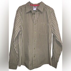 The North Face Men’s Khaki, Green and Black Plaid Shirt Size Small